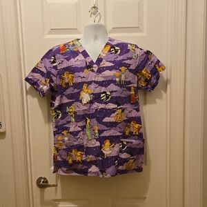 Purple The Simpsons Halloween Themed Scrub Top Large